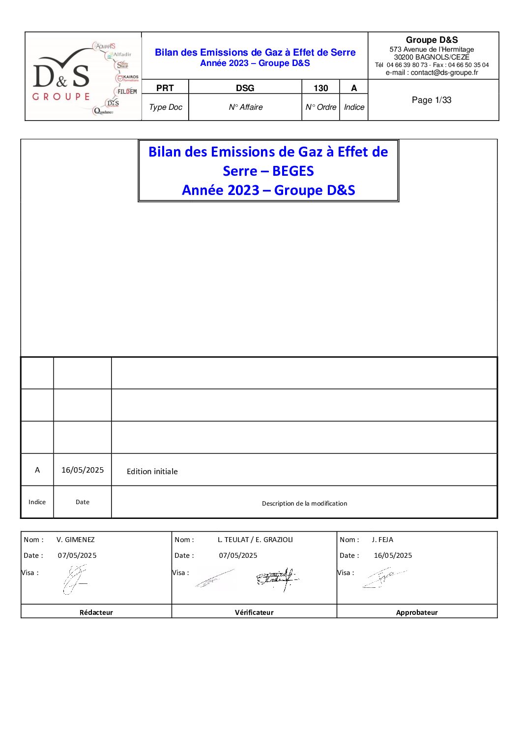 PRT_DSG_130_Ind_A_Rapport de Bilan de gaz à effet de serre